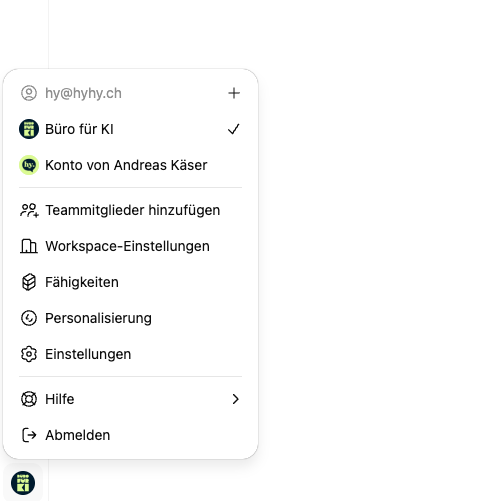 Dropdown-Menü mit KI-Agenten-Einstellungen und Funktionen in deutscher Sprache